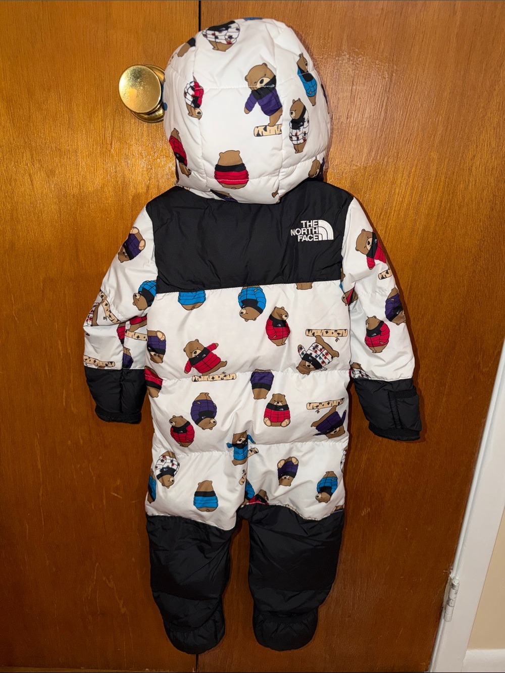The North Face Kids 1996 Retro Bear Print Hooded Snowsuit - White & Black